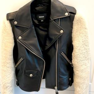 Mackage Baya Shearling-Sleeve Leather Moto Jacket